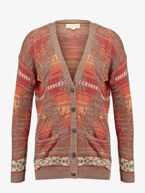 Denim & Supply Ralph Lauren Brown and Orange Geometric Button Cardigan SZ Small